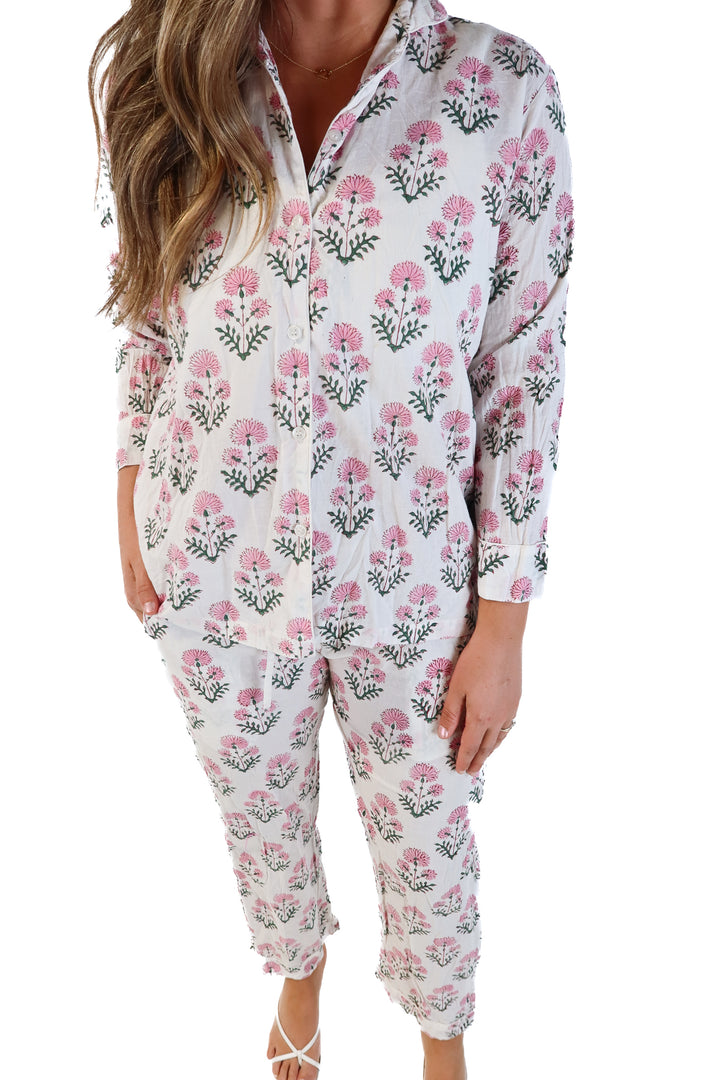 Cetinale white/pink floral linen set (m; retails for $70)