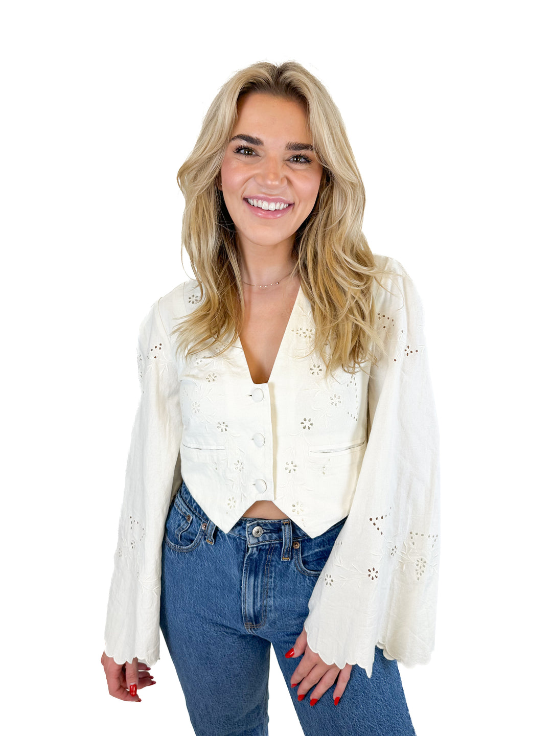 Free People White Embroidered Jacket (XS)