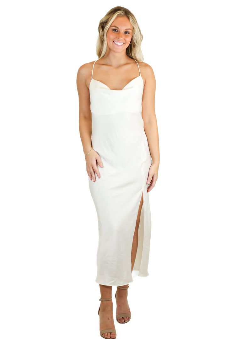 H&M Cream Satin Midi Dress NWT (XS)