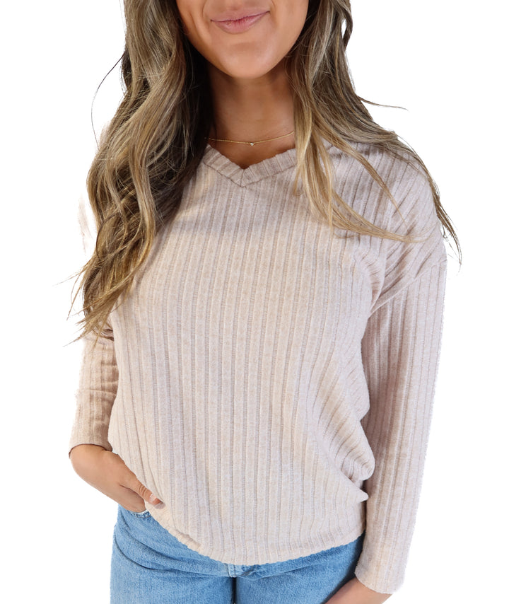 Beige ribbed long sleeve top (m)