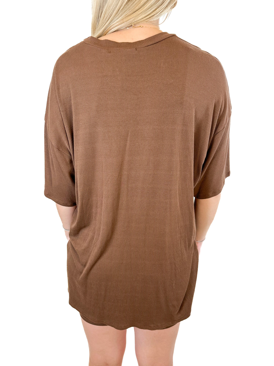 Talulah Brown Ribbed Oversized Tee and Bike Shorts Set (S)