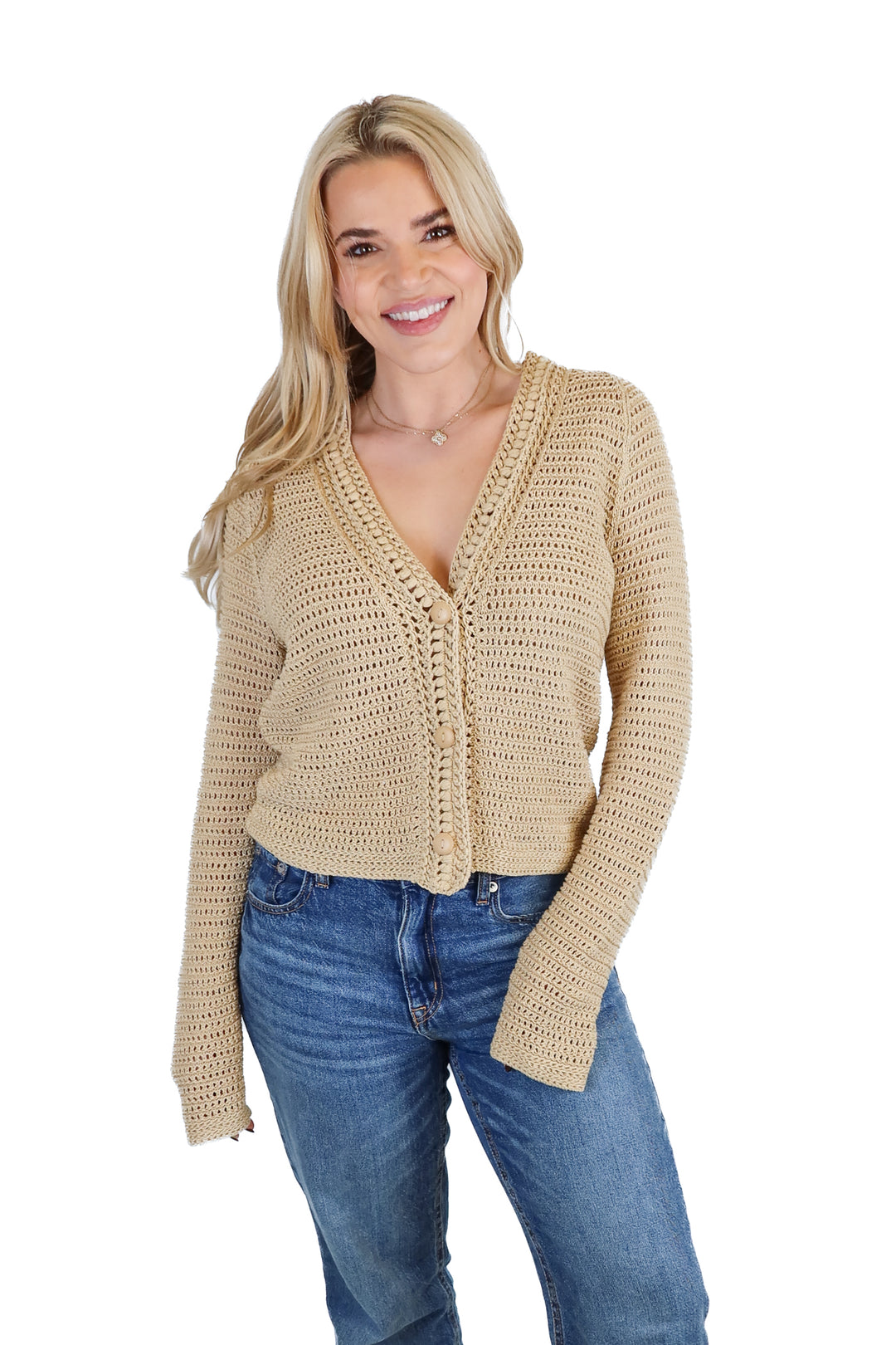 vince tan crotchet cardigan (s; retail $495)