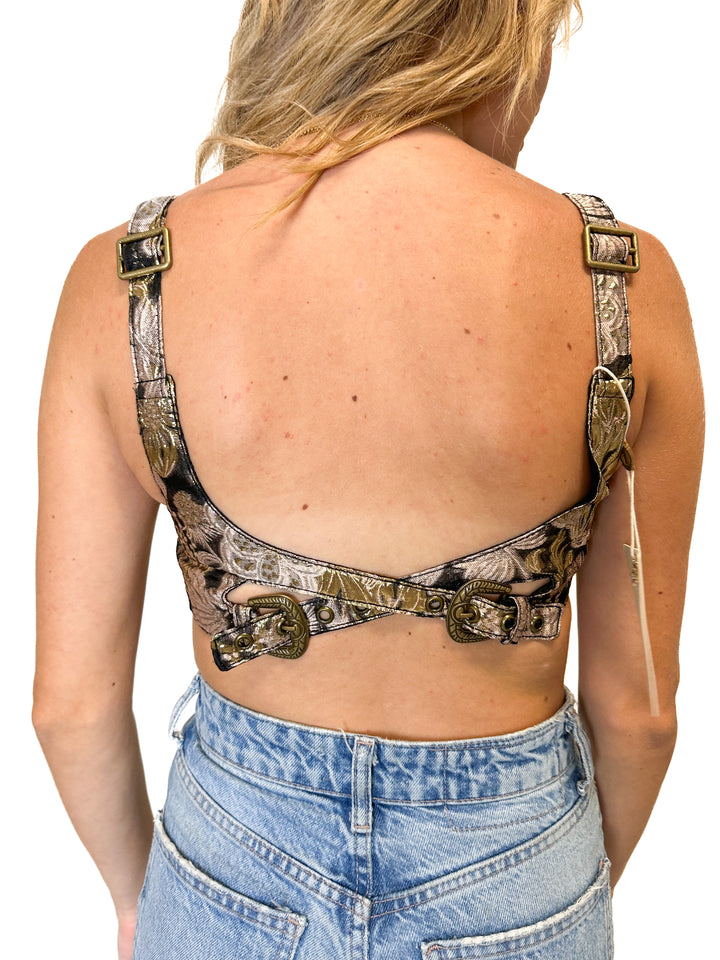 Joyfolie Metallic Floral Super Crop Top NWT (XXS)