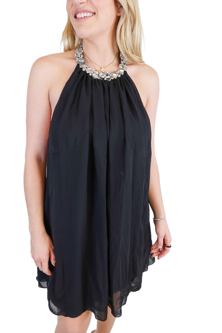 School Rag navy rhinestoned neck mini dress NWT (S; $184)