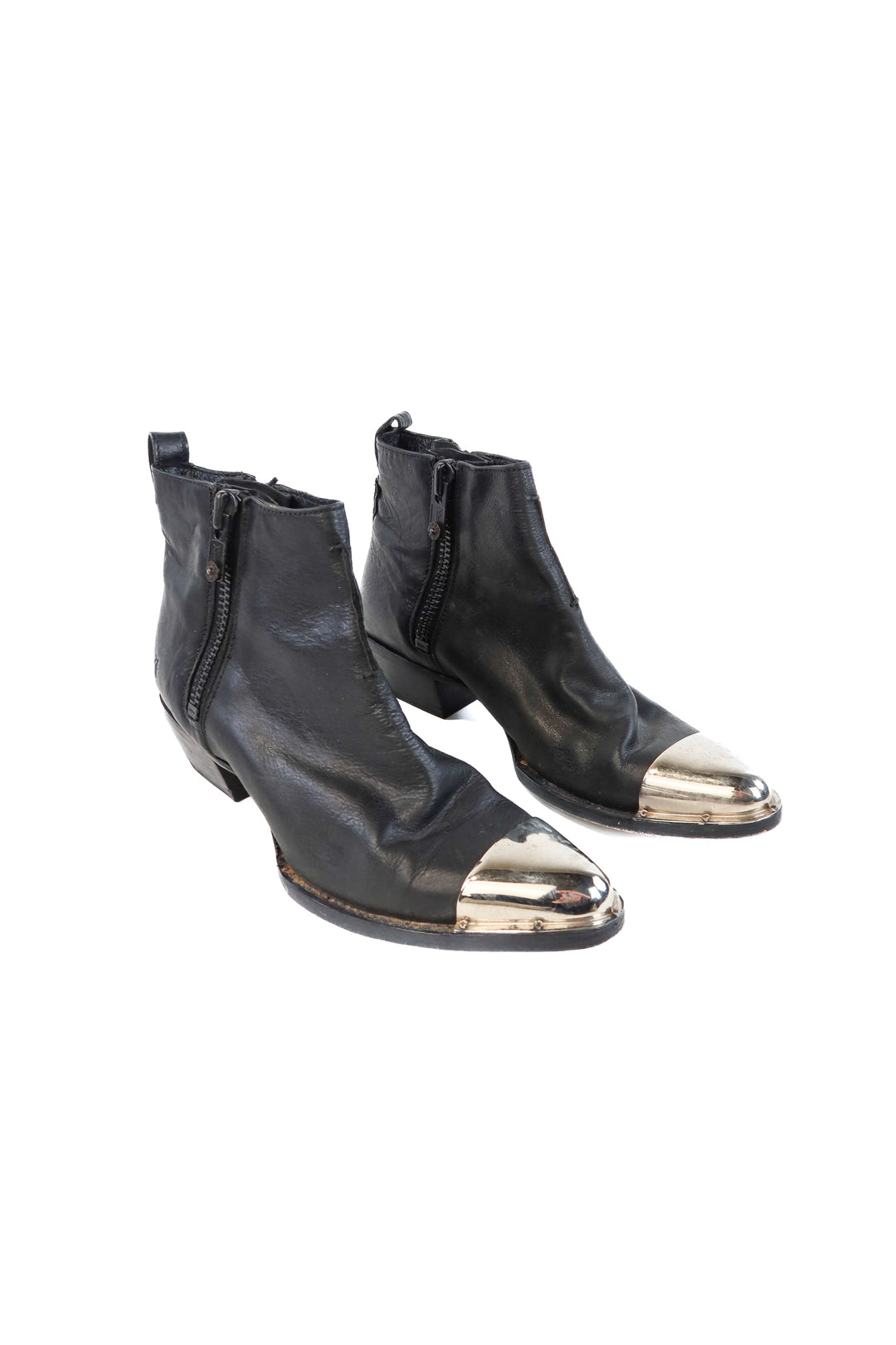 Frye black silver toe booties (8.5; retail $225)
