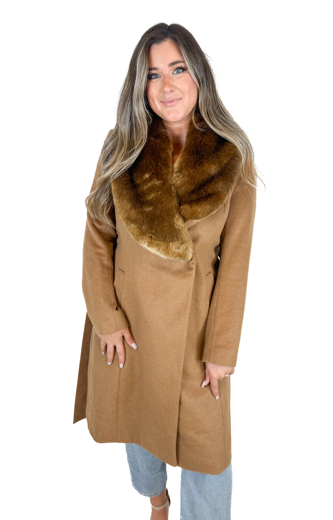 Rachel Parcel Faux Fur Collar Wool Blend Coat (6)