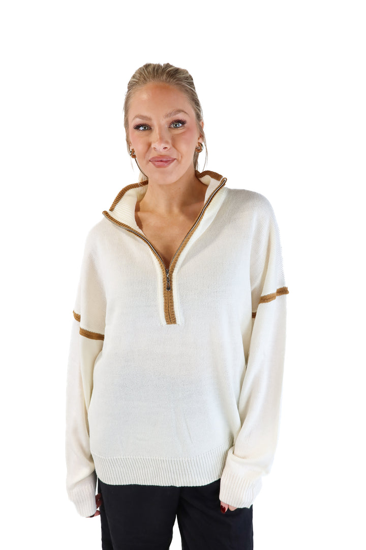 Cream Sweater with Quarter Zip NWT (L)