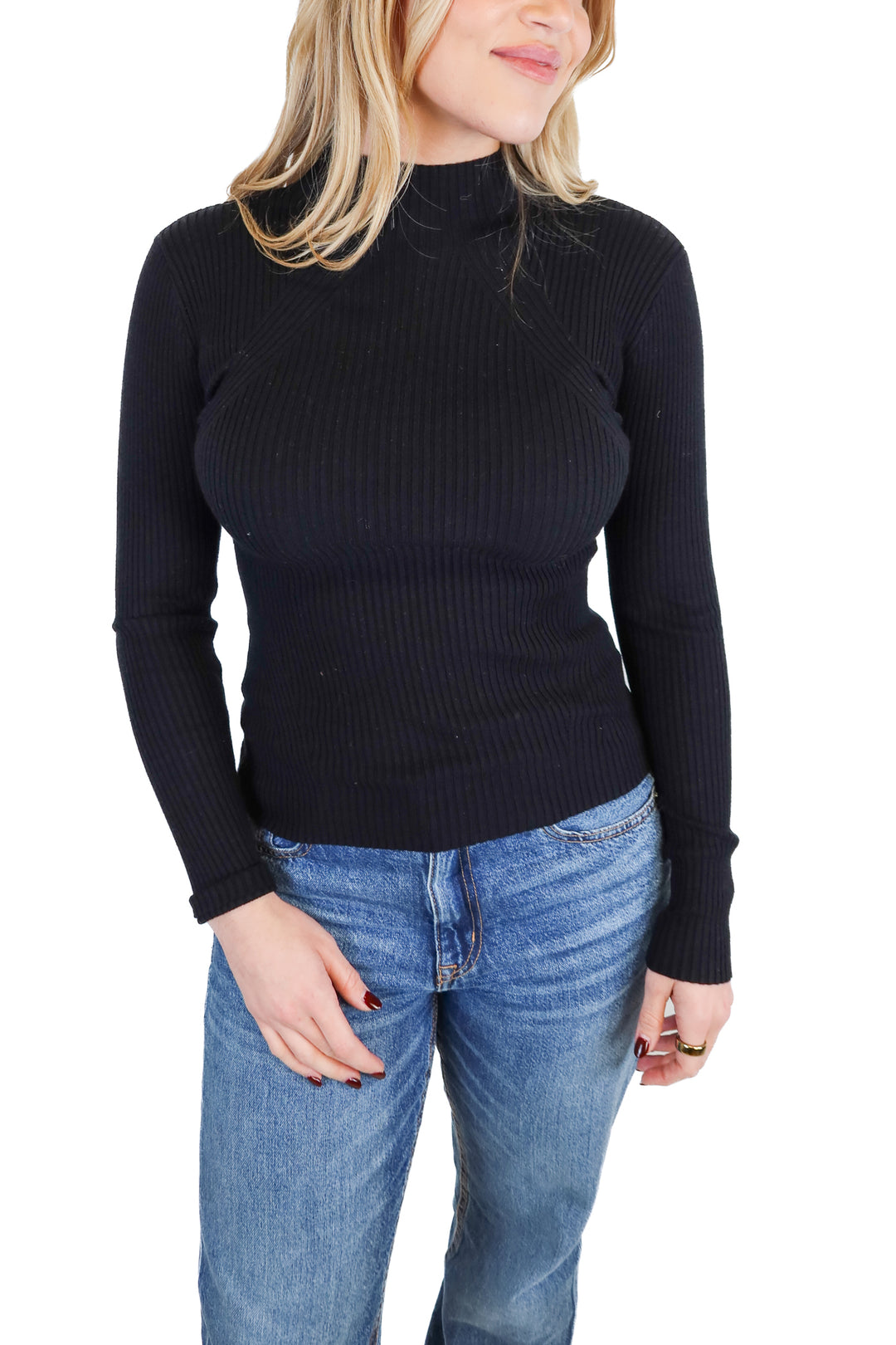 Vici black knit ribbed long sleeve top (S)