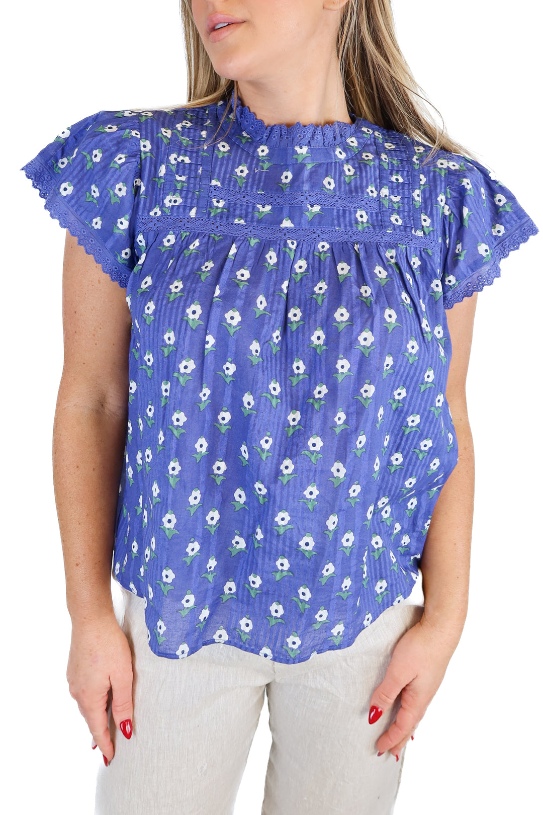 Ophelia & Indigo blue floral top NWT (S)