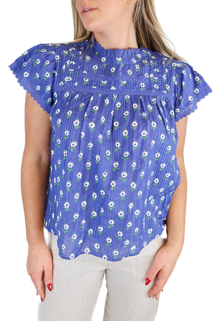 Ophelia & Indigo blue floral top NWT (S)