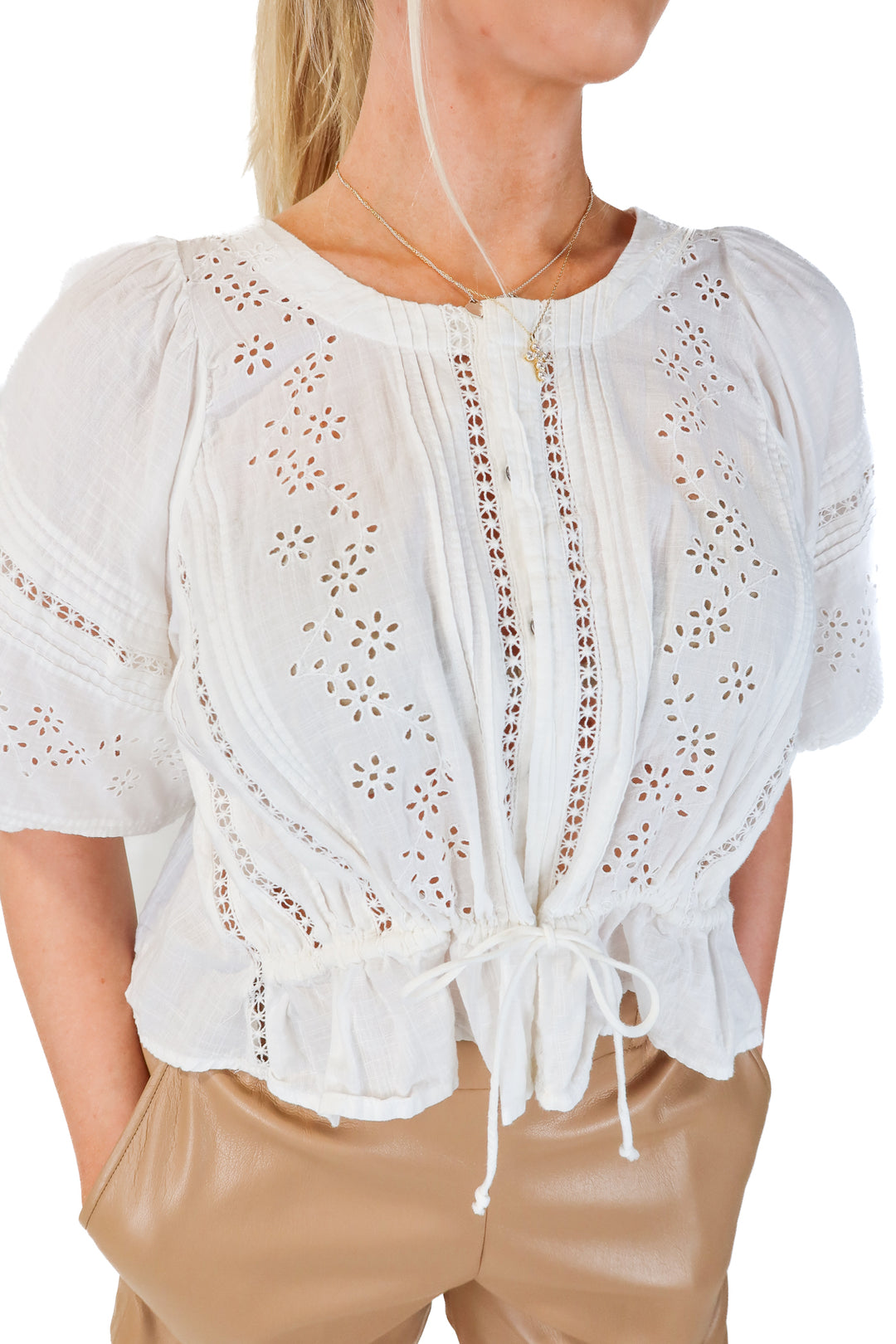 Free People Ivory Blouse with Eyelet Details (XS)