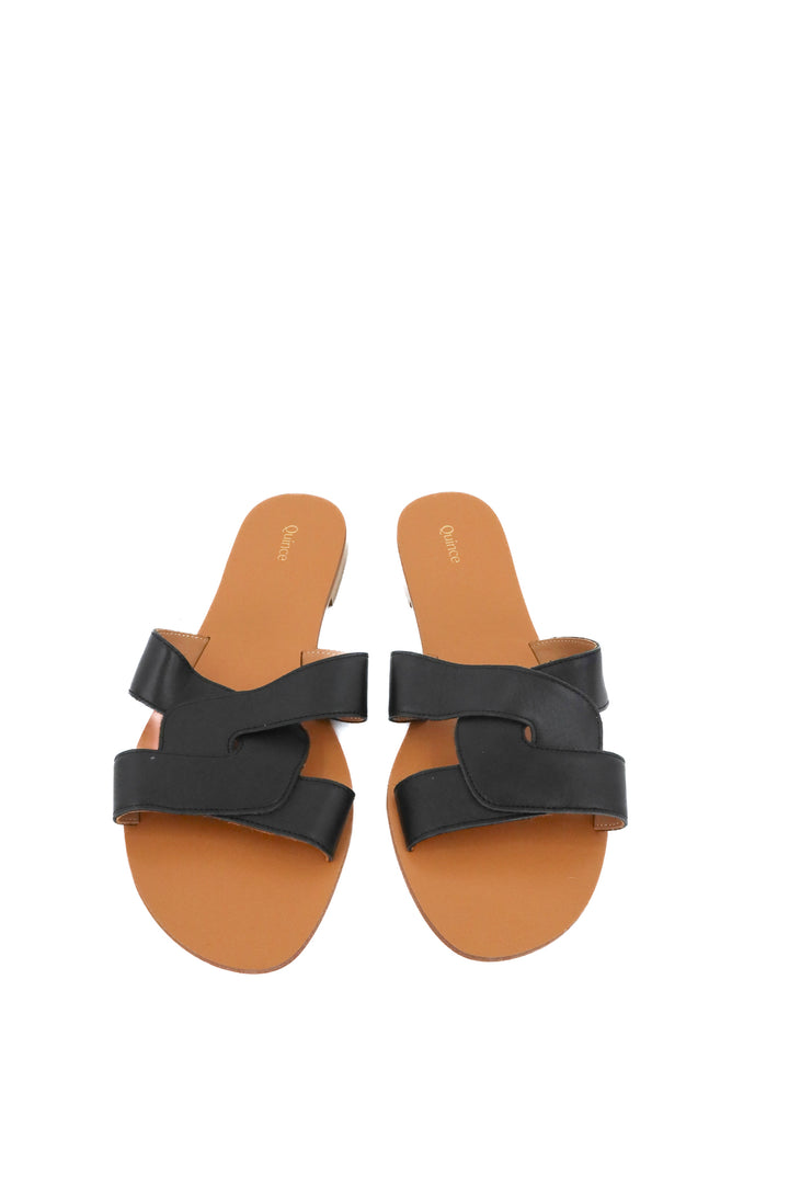 quince black/tan leather sandals (9.5; retail $60)