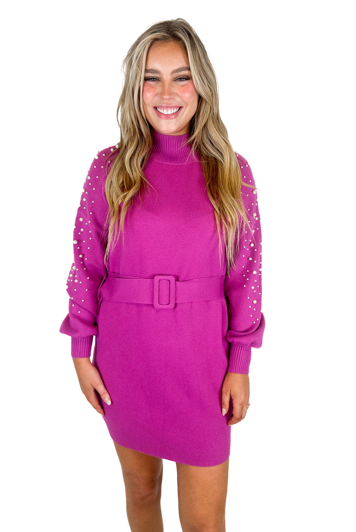 Fate Living Is Easy Magenta Pink Embellished Sweater Dress NWT (S)