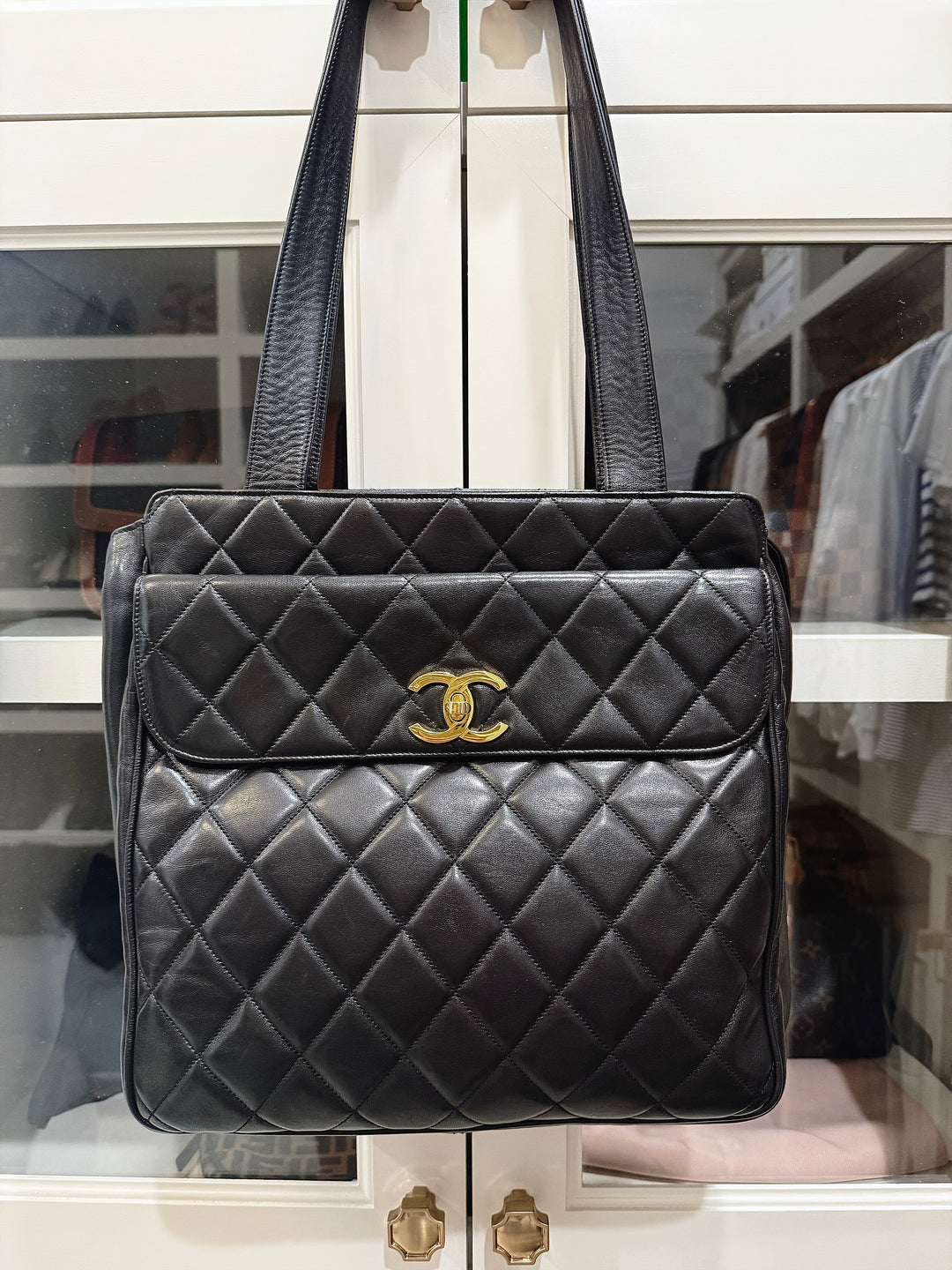 Chanel Black Lambskin Quilted Tote (vintage)