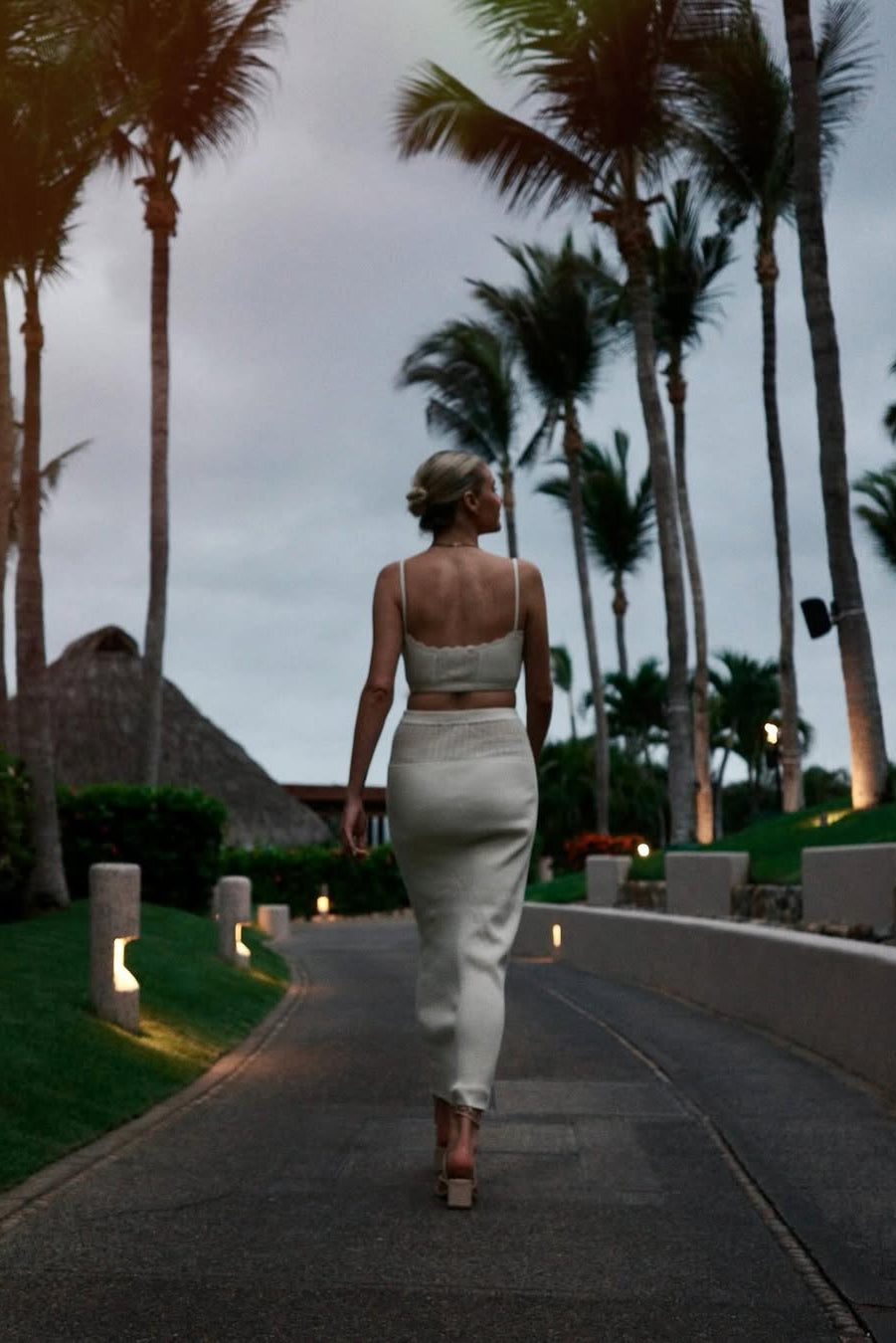 reformation cream ribbed lace skirt and top set (m)