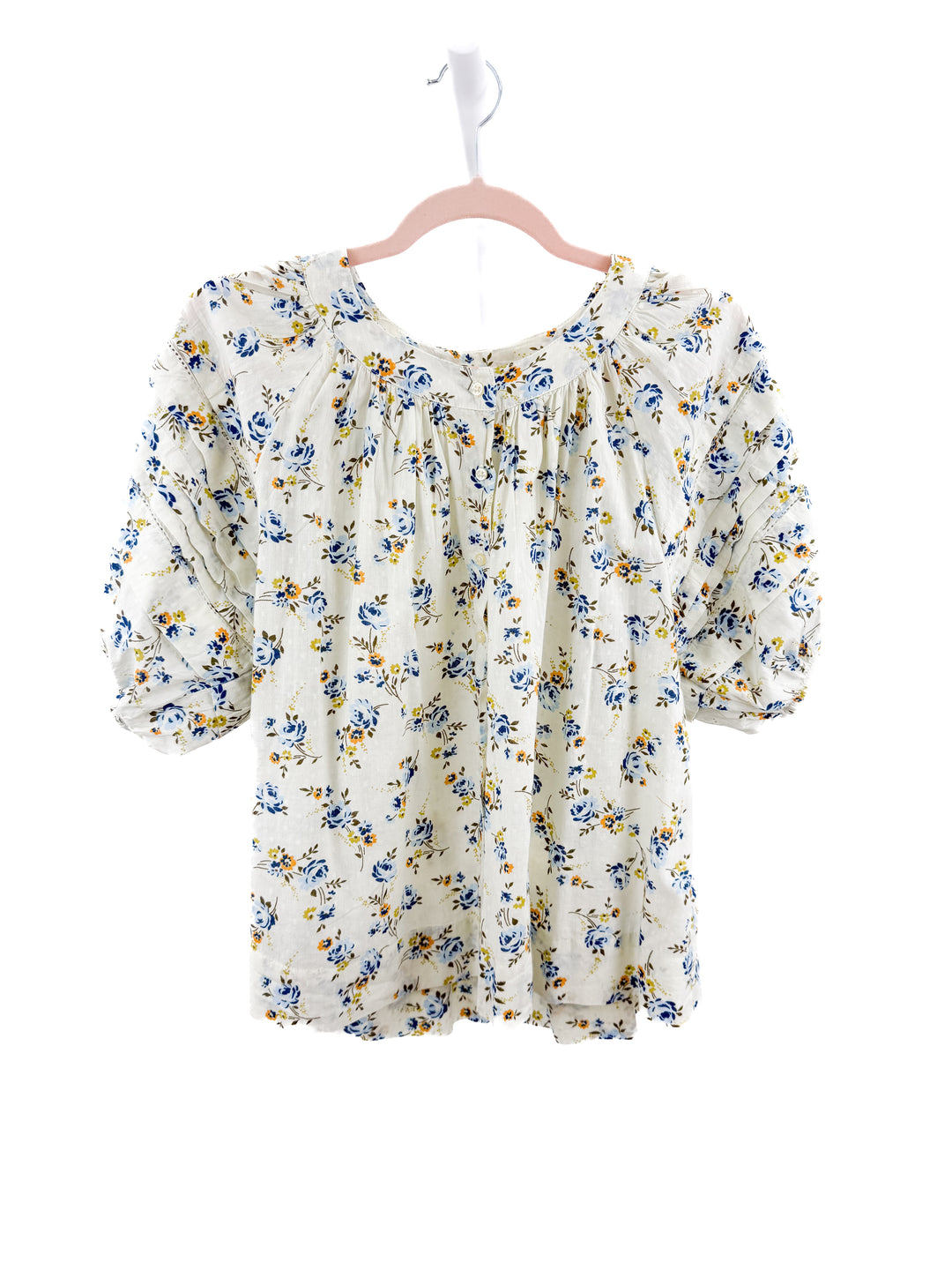 the great pale green bubble sleeve floral top (1)