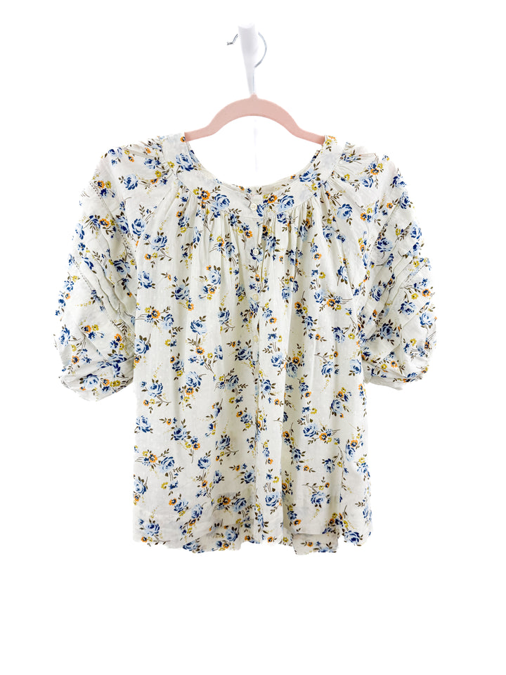 the great pale green bubble sleeve floral top (1)