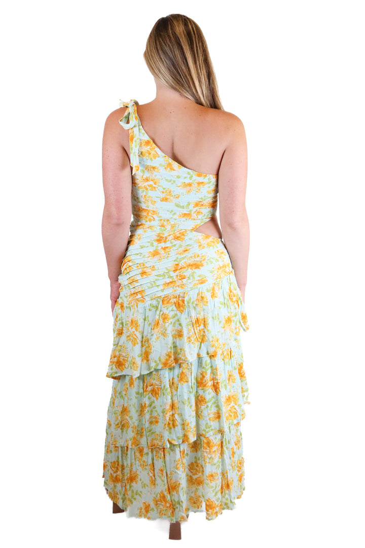 Hello Molly blue/yellow/green floral midi dress NWT (S)
