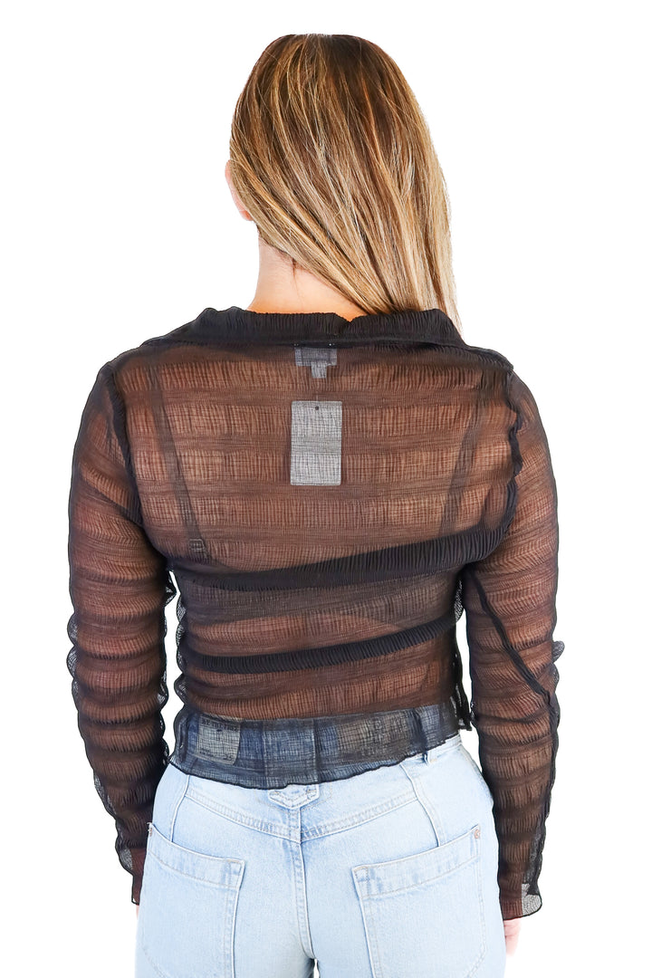 le lis black sheer button up (M)