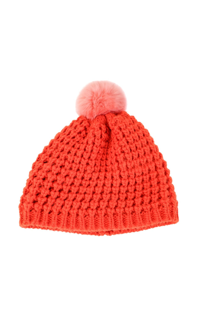 Anthropologie orange beanie with pink pom