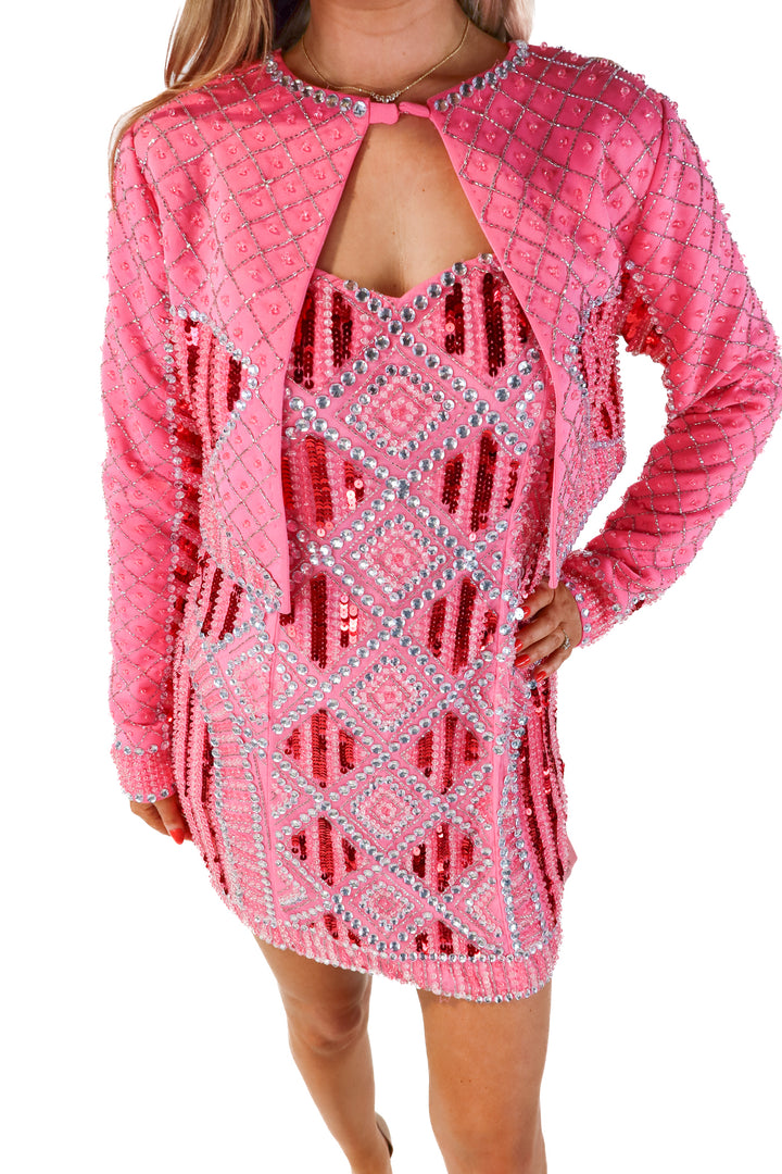 ASOS pink sequin mini dress with jacket NWT (10; retail $319)