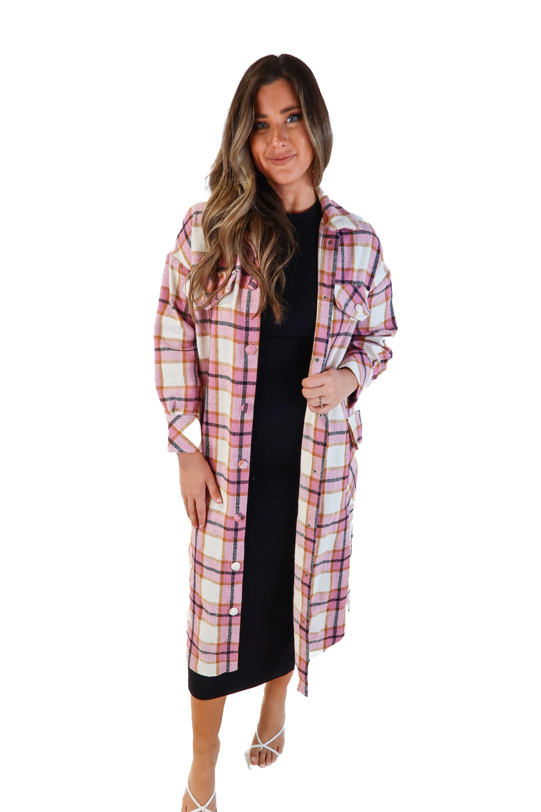 SOLD: Skylar rose pink flannel long shacket (s)