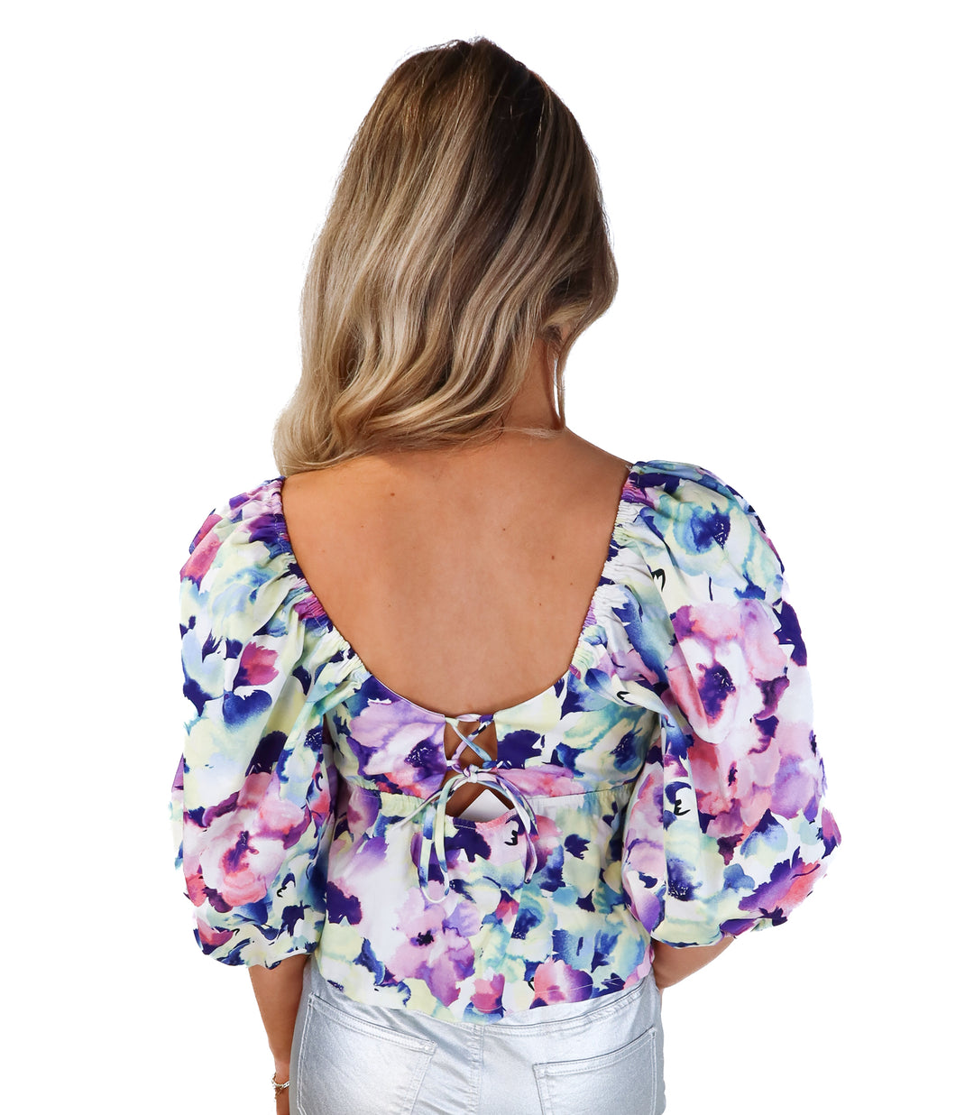 Do+be floral puff sleeve top (m; retail $100)