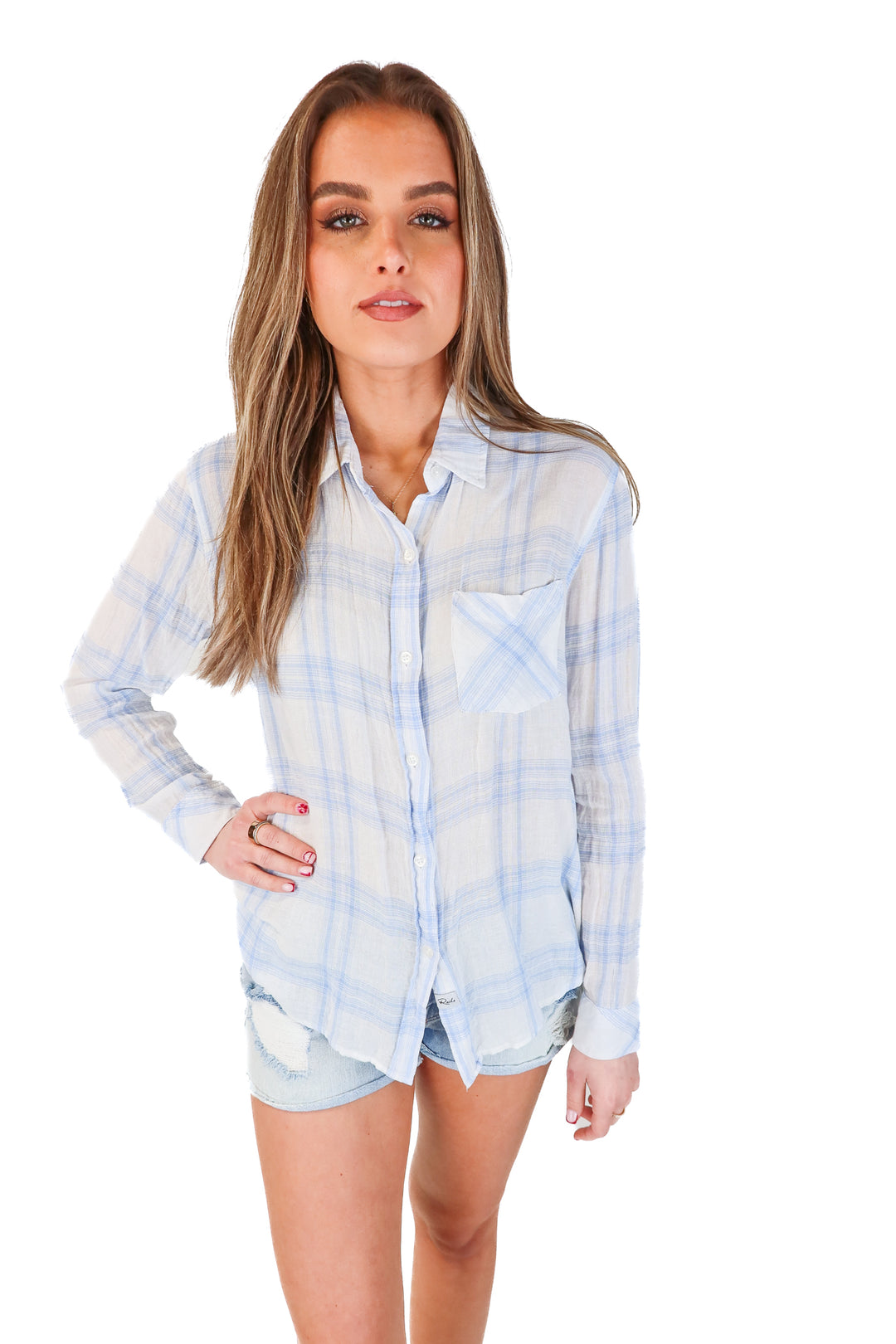 Rails Blue/White Plaid Button Front Blouse (S; retail $225)