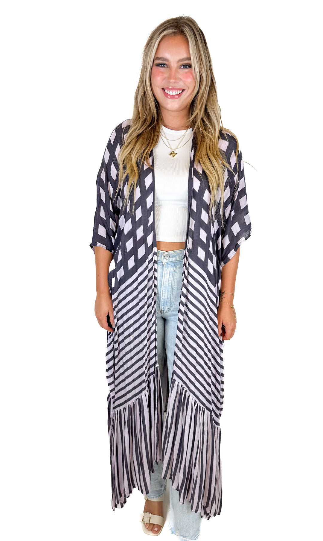 Free People Checker and Striped Caftan (O/S)