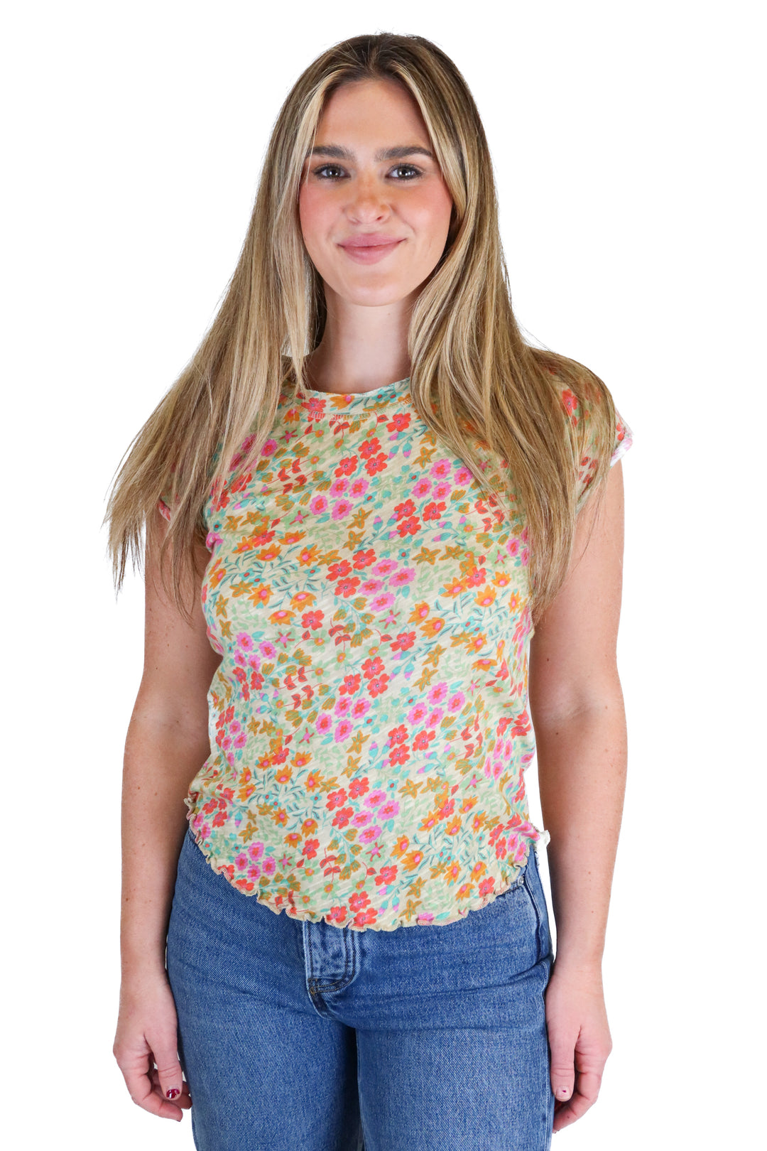 Natural Life green/pink/orange floral top NWT (S)