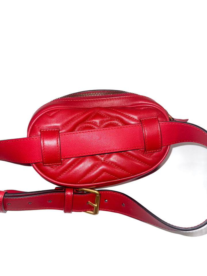 Gucci Calfskin Matelasse GG Marmont Belt Bag in Red (retail $1,500)