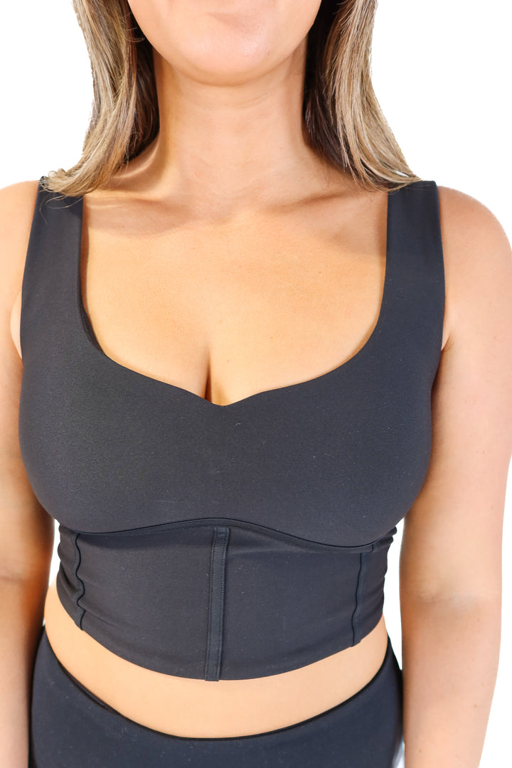 YPB black corset sports bra