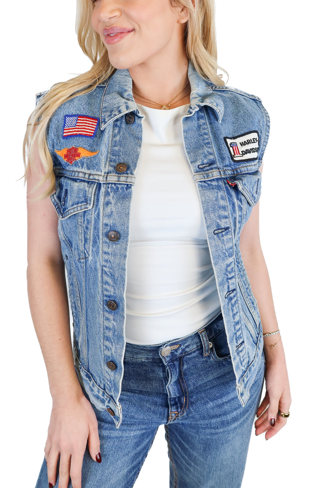 harley davidson patch denim vest (s)