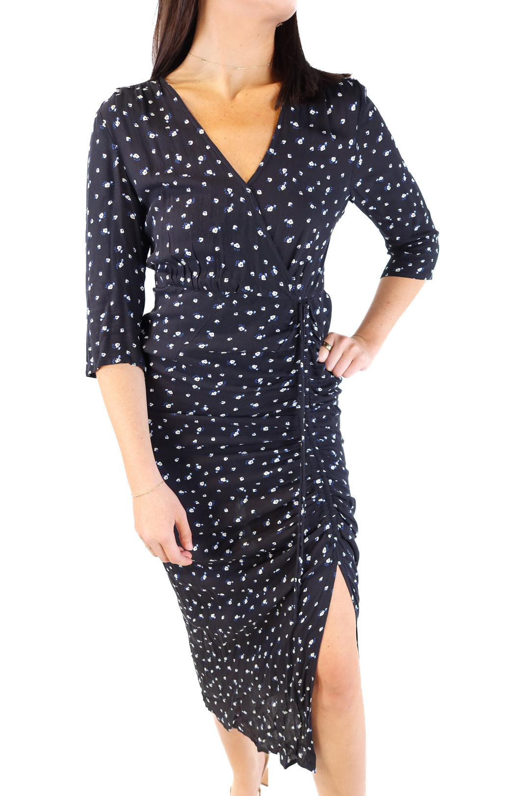 Lucky brand navy floral ruched dress (4)