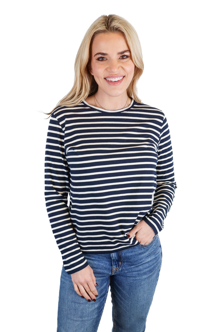Kule navy/white striped long sleeve top NWT (S; retails for $98)