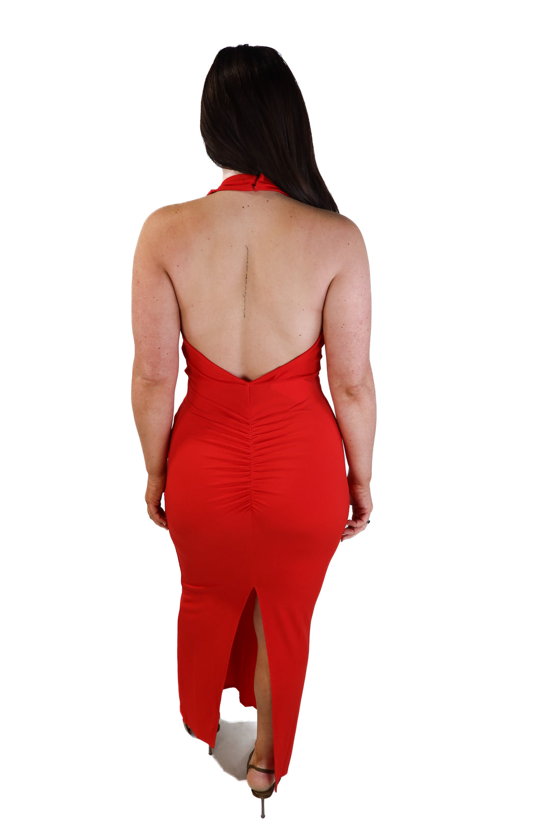 Red high neck backless maxi dress (s)