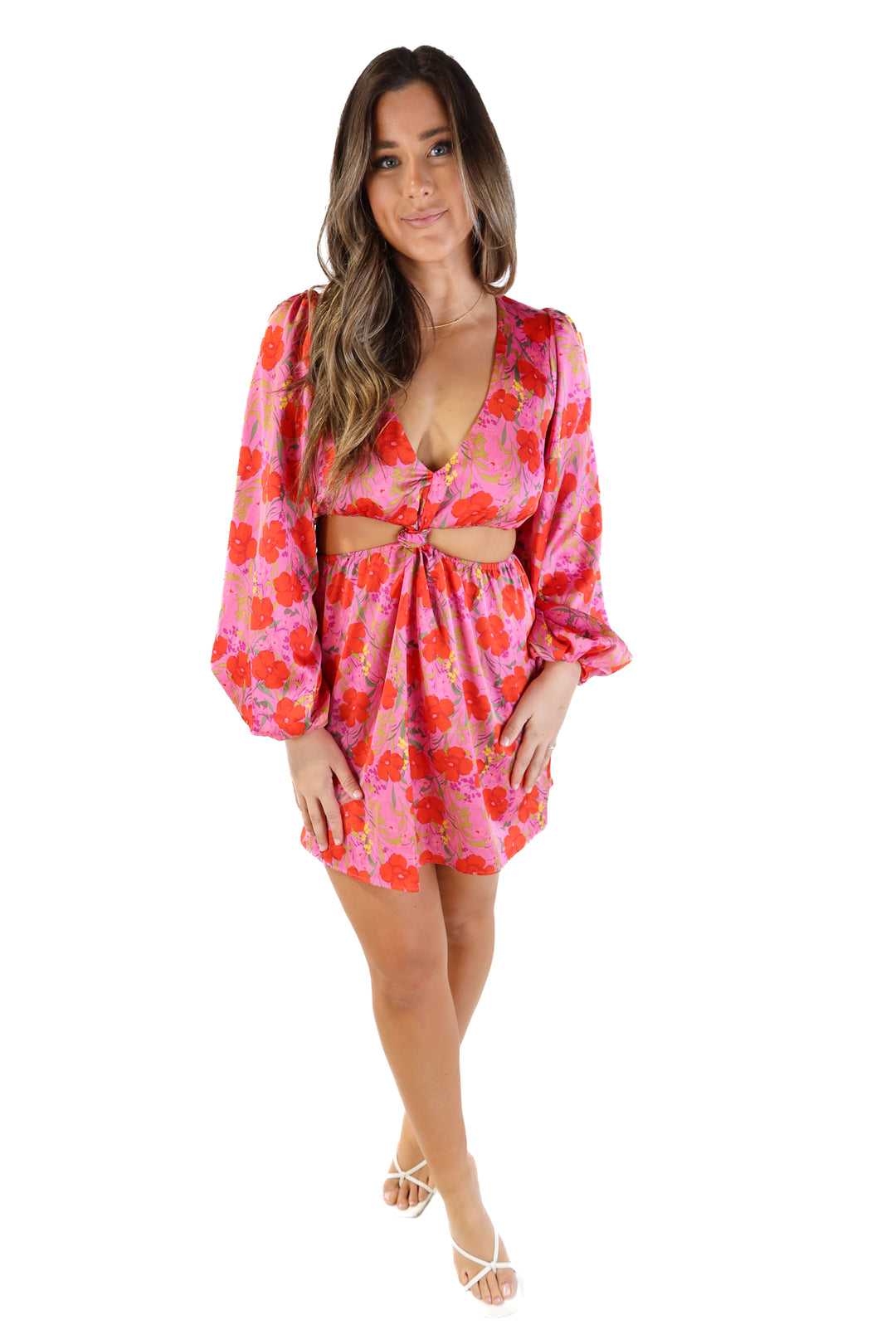 Show me your mumu floral cutout satin dress (s; retails for $198)