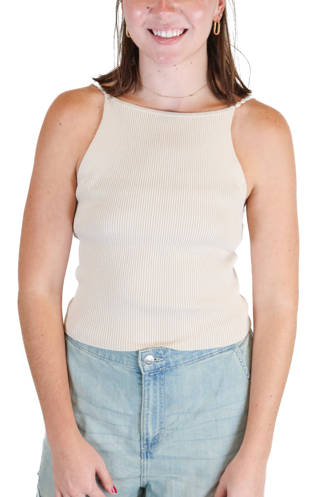 House of Harlow Beige Pearl Strap Tank NWT (M: Retail $125)