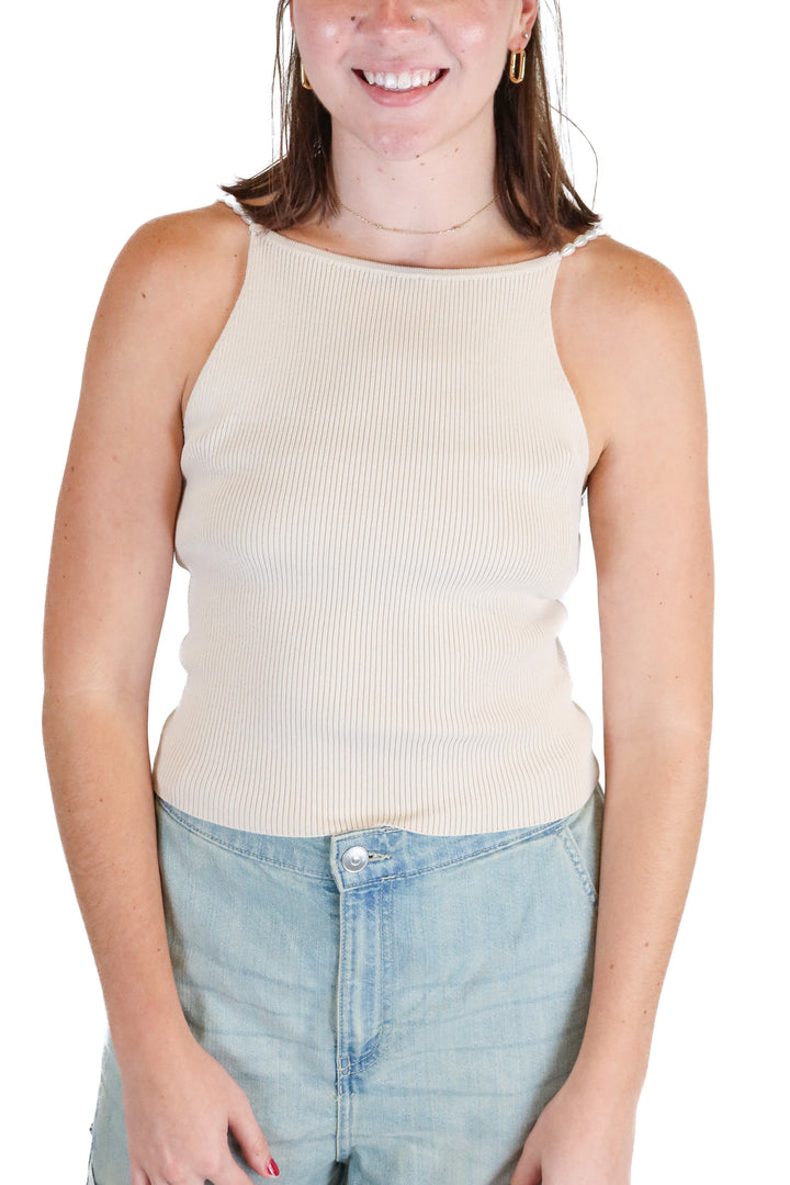 House of Harlow Beige Pearl Strap Tank NWT (M: Retail $125)