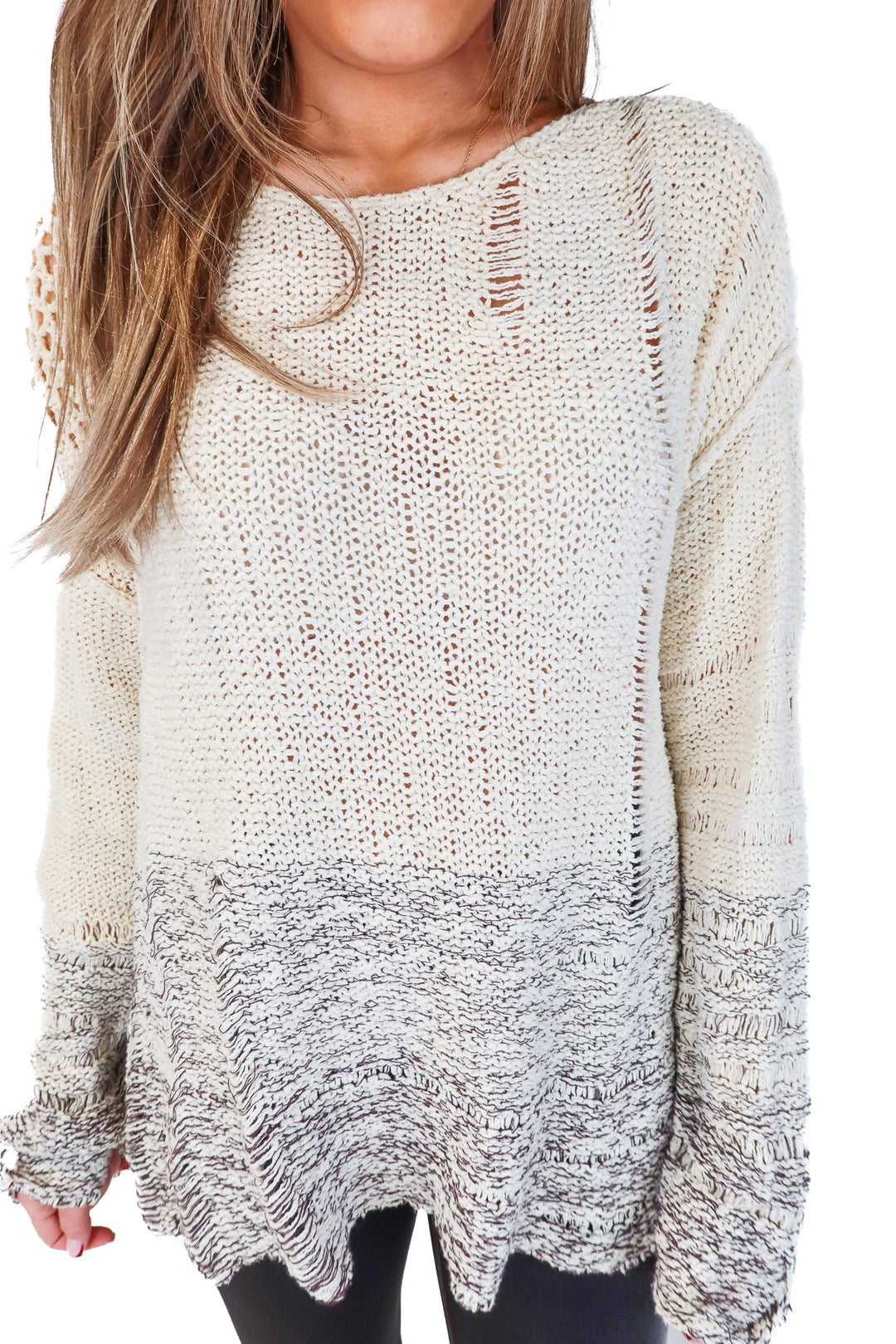 Elizabeth and James Cream/Brown Colorblock Sweater (M)