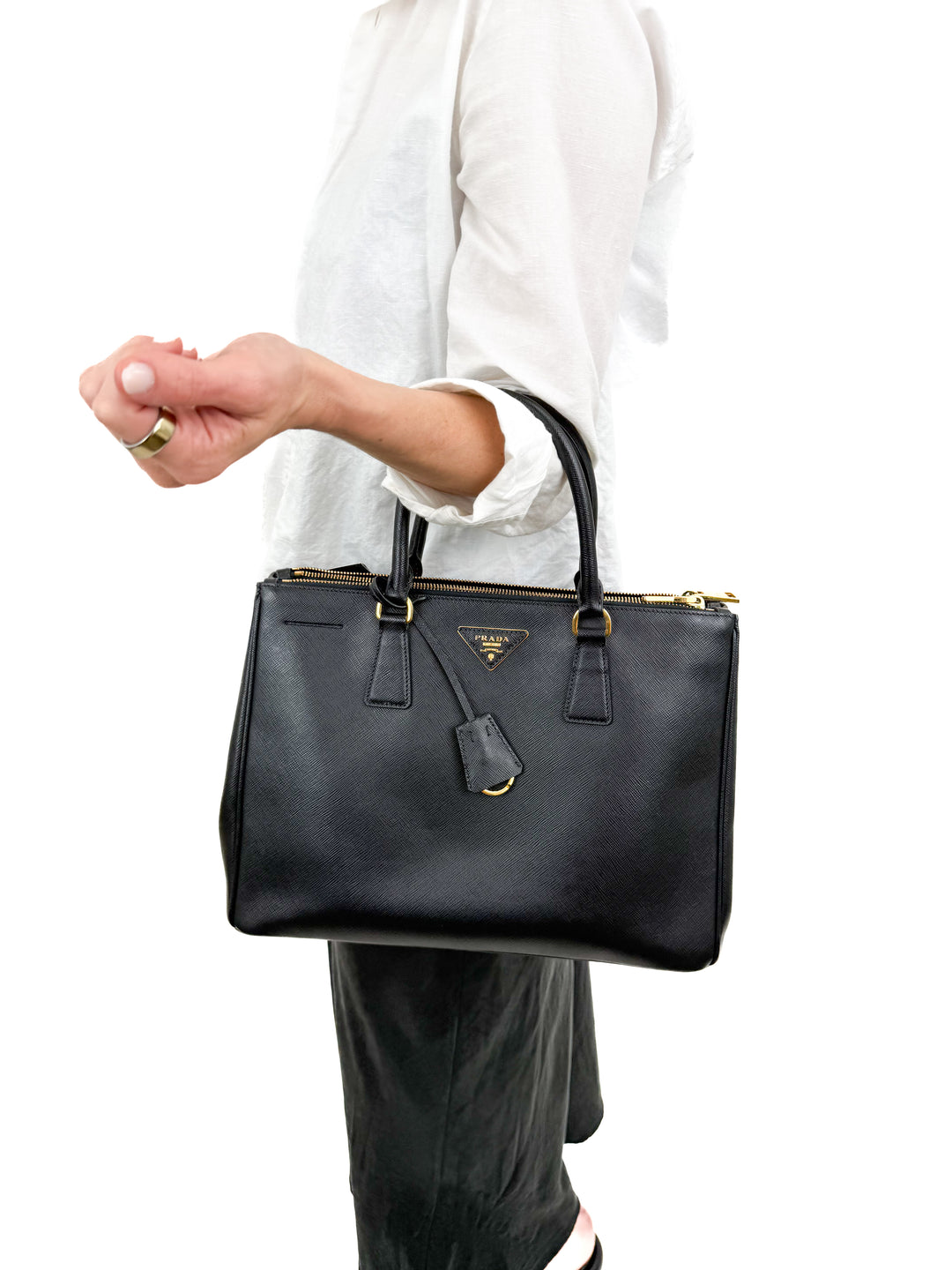 Prada Galleria Black Saffiano Large Leather Two Way Tote (retail $5,500)