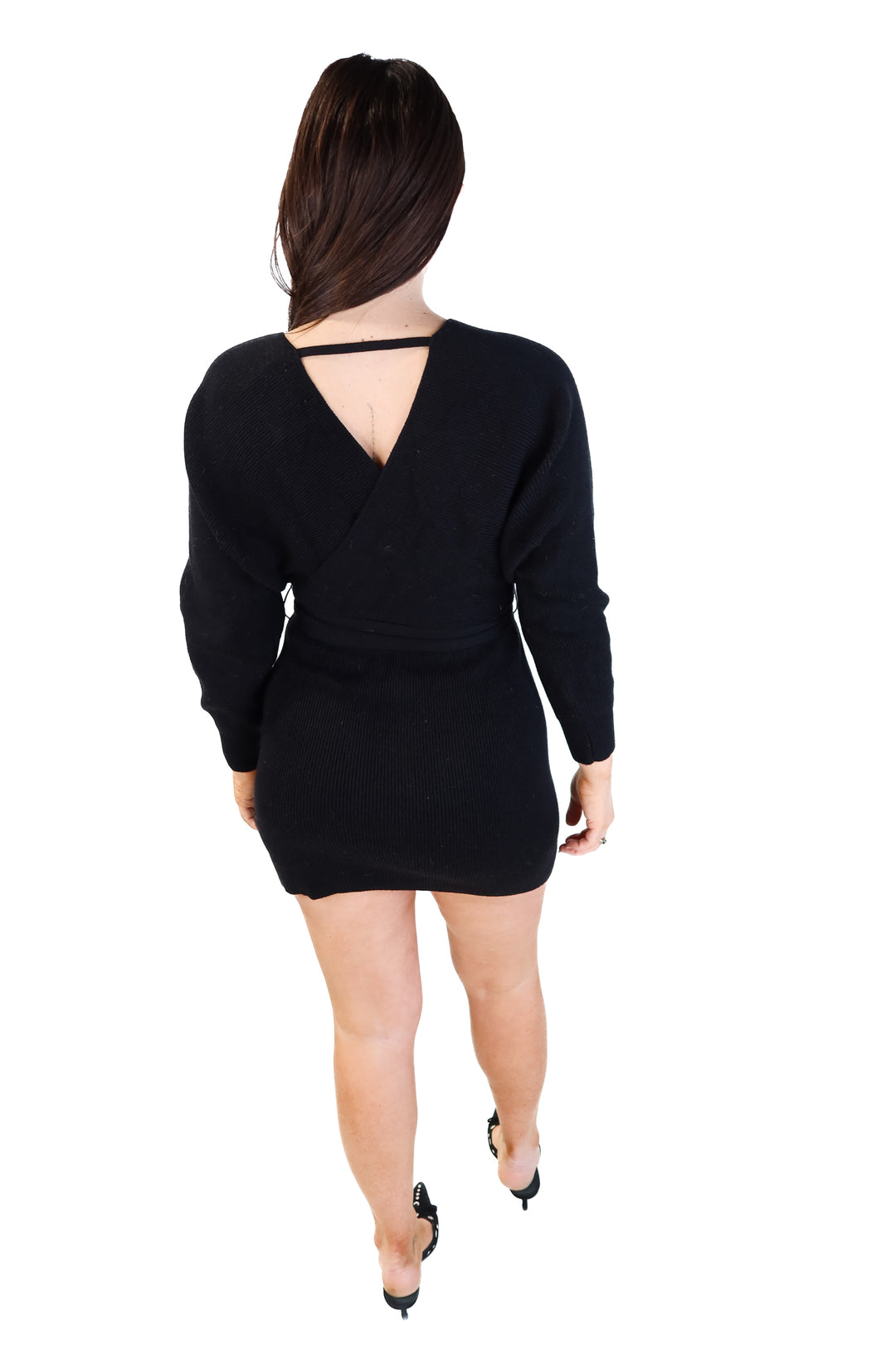 Pink lily black knit surplice dress (s; retail $78)