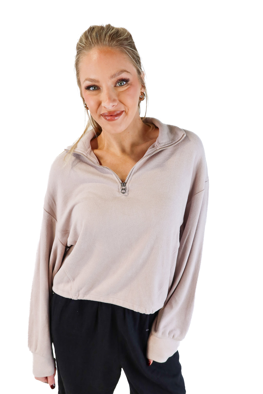 Varley Beige Quarter Zip Pullover (M; retail $158)