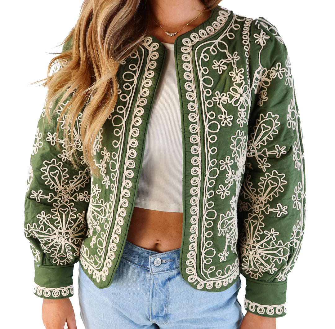 Sezane dark green/beige jacket NWT (4; retail $250)