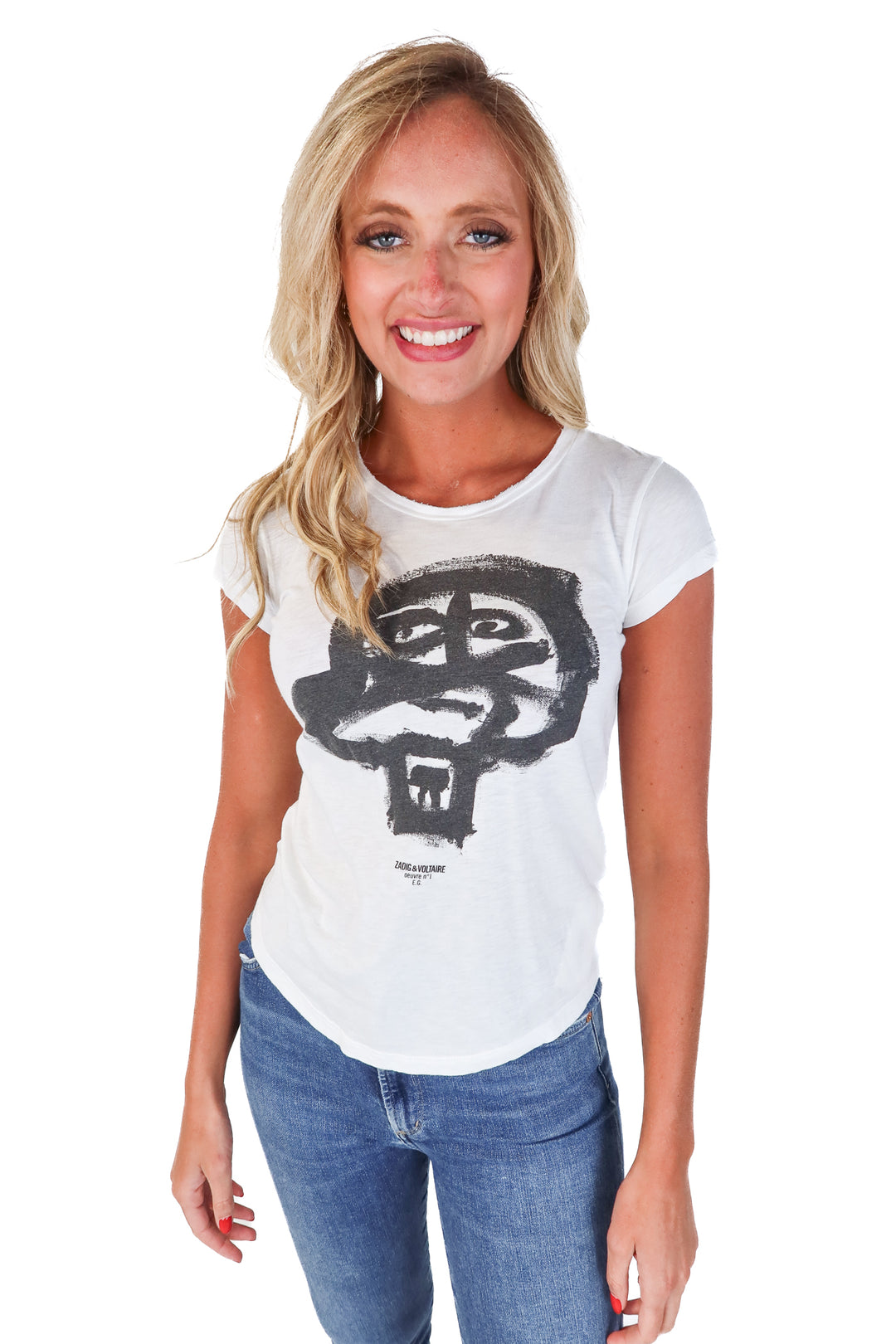 Zadig & Voltaire White/Black Graphic Tee (S)
