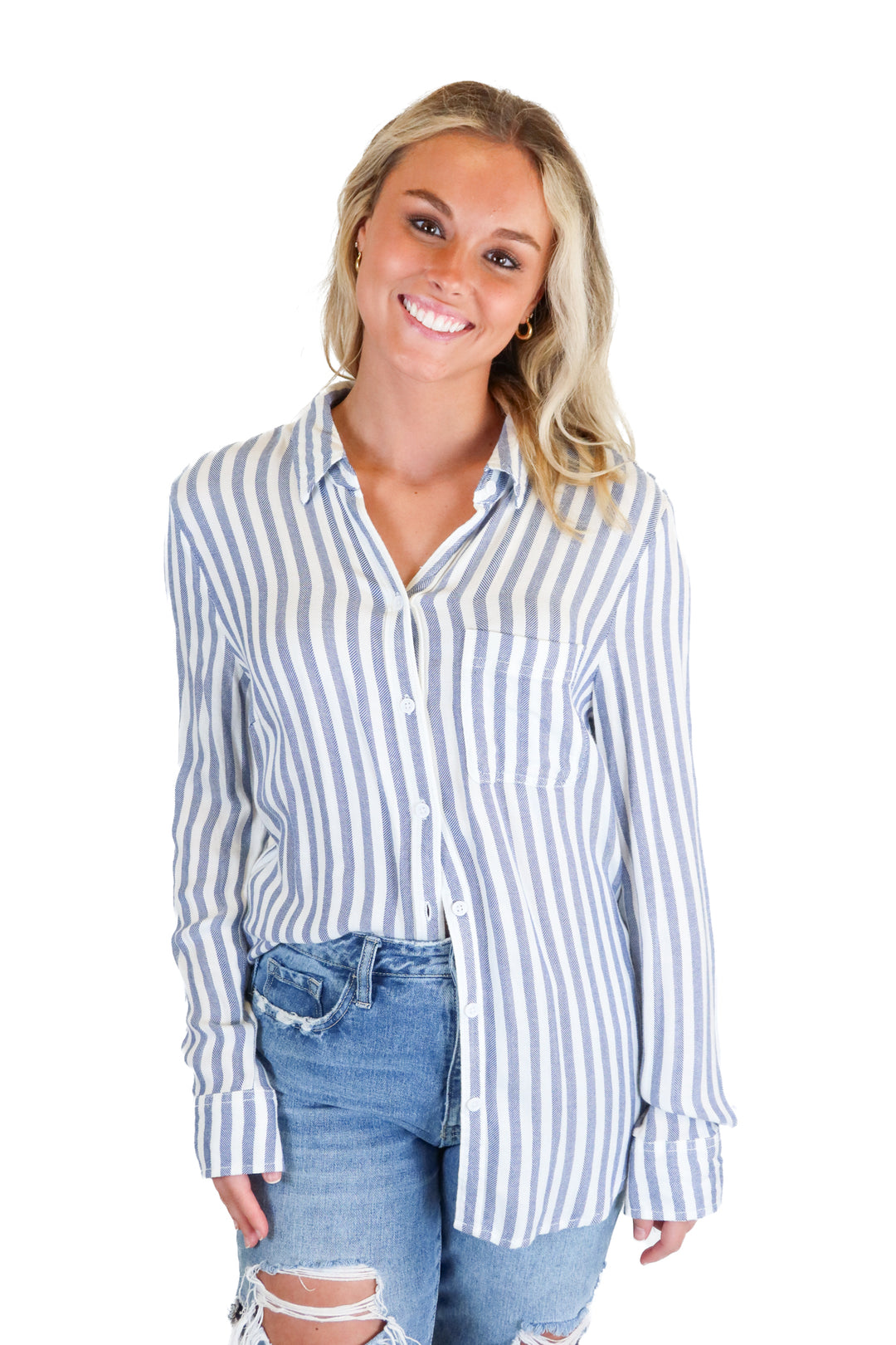 Beach Lunch Lounge blue/white striped top (S)