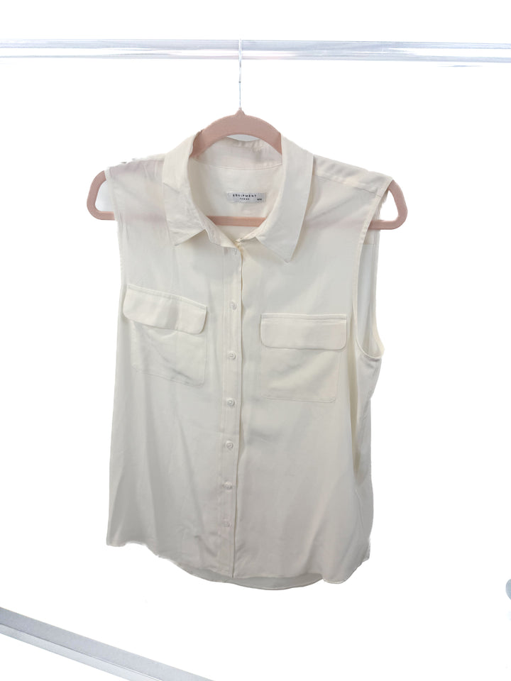 equipment silk cream sleeveless blouse (m; retail $170)
