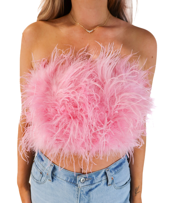 Buddy love light pink feather top (s; retails for $72)