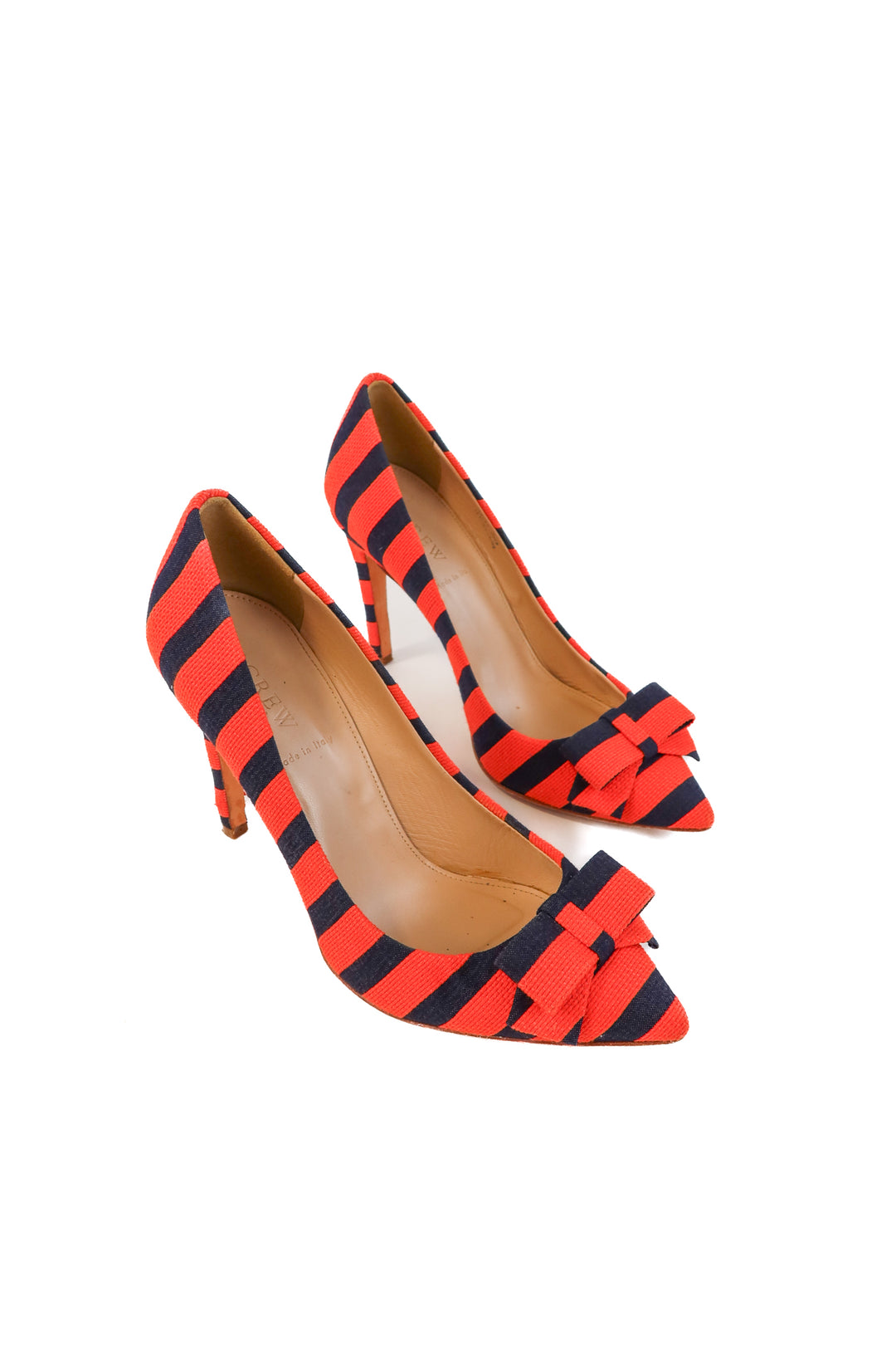 J.crew orange/navy striped heels (8; retails for $298)