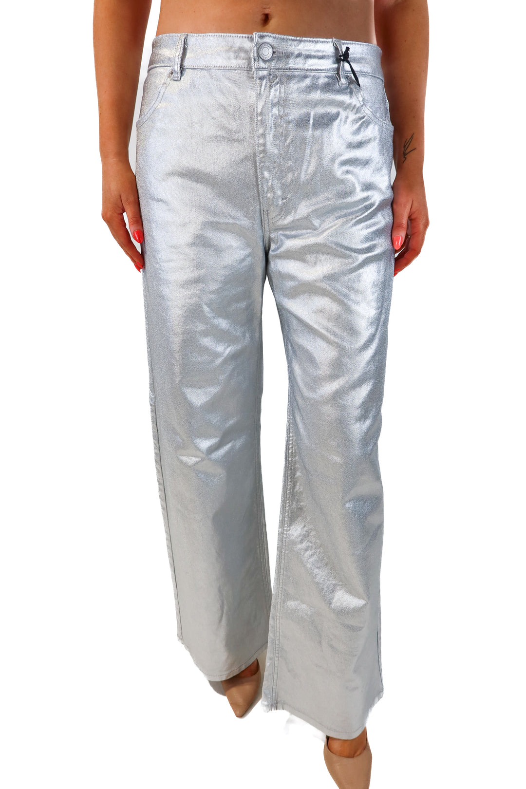 Pull&Bear silver metallic wide leg pants NWT (12)